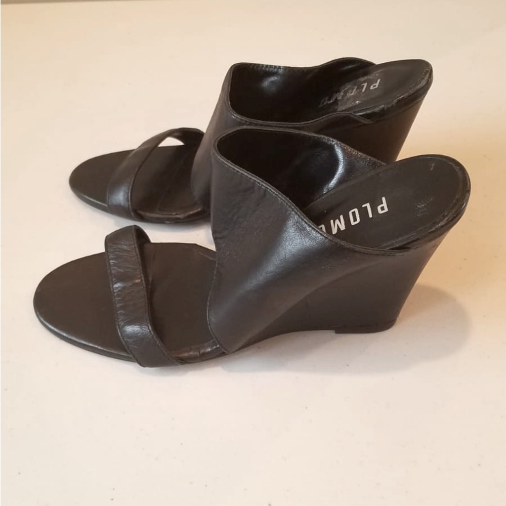 Black Real Leather Plomo Wedges, Size 37